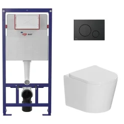 Pack WC bâti-support léger 112 cm ECO 2L Swiss Aqua Technologies + WC suspendu Ceramia + plaque noir mat (STECE14WT02-FR)