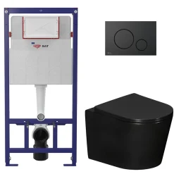 Pack WC bâti-support léger 112 cm ECO 2L Swiss Aqua Technologies + WC suspendu Ceramia + plaque noir mat (STECE14BMT01-FR)