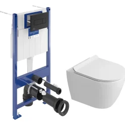 Pack WC bâti-support sol-mur + WC sans bride Ceramia PixL avec abattant SoftClose + plaque noir (VBCEPXWT01-FR)