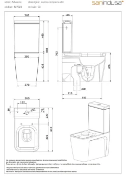 Pack WC Compact caréné blanc SANINDUSA ADVANCE 61,5x36,5 chasse d'eau par le coté, évacuation arrière ou dessous, abattant inclus