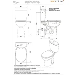 Pack WC PMR normes handicapé SANINDUSA Aveiro Confort évacuation arrière alim. chasse d'eau par dessous blanc