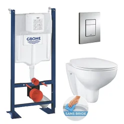 Pack WC Rapid SL autoportant + cuvette Bau Ceramic sans bride + plaque Skate Cosmo chrome (ProjectBau-1)