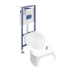 Pack WC sans bride VILLEROY ET BOCH Avento + Bâti support + abattant frein de chute + plaque chromée mat + Tabouret blanc
