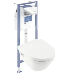 Pack WC sans bride VILLEROY ET BOCH Architectura avec abattant + bâti-support sol et mur Viconnect PRO + plaque chromée brillant
