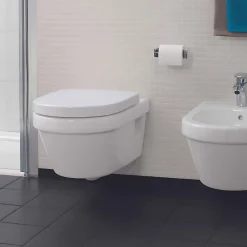Pack WC sans bride VILLEROY ET BOCH Architectura avec abattant + bâti-support sol et mur Viconnect PRO + plaque chromée brillant