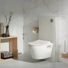 Pack WC suspendu avec bâti Verre blanc + Cuvette suspendue sans bride et abattant slim
