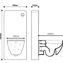 Pack WC suspendu avec bâti Verre blanc + Cuvette suspendue sans bride et abattant slim