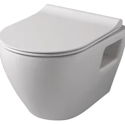 Pack WC suspendu avec bâti Verre blanc + Cuvette suspendue sans bride et abattant slim