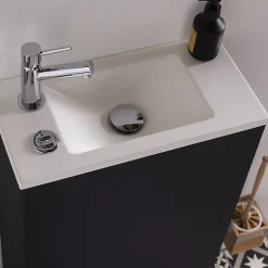Pack WC suspendu avec lave-mains intégré + cuvette gain de place sans bride corolla Noir mat