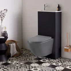 Pack WC suspendu avec lave-mains intégré + Cuvette gain de place sans bride corolla Gris mat