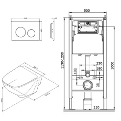 Pack WC suspendu bâti mural et cuvette Plaque Round Chrome Pack WC Bati-support AM.PM X-Joy