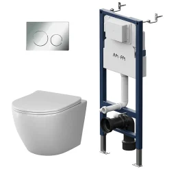 Pack WC suspendu bâti mural et cuvette Plaque Round Chrome Pack WC Bati-support AM.PM X-Joy S