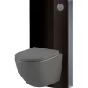 Pack WC suspendu gain de place bâti mural verre noir + cuvette sans bride gris mat corolla