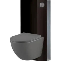 Pack WC suspendu gain de place bâti mural verre noir + cuvette sans bride gris mat corolla
