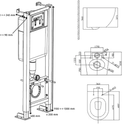 Pack WC suspendu gain de place bâti universel siamp + cuvette sans bride gris mat corolla