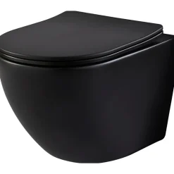 Pack WC suspendu gain de place bâti mural verre noir + cuvette sans bride noir mat corolla