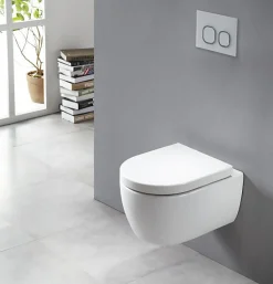 Pack WC suspendu NT2039 blanc brillant, abattant Soft-Close avec bâti-support G3008 + plaque de déclenchement noir mat Modèle 4111