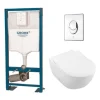 Pack wc suspendu sans bride VILLEROY ET BOCH Subway 2.0 + abattant + plaque chromée + bâti Grohe
