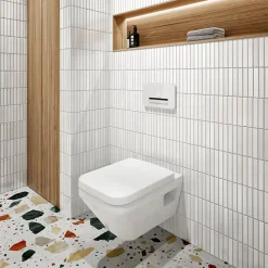 Pack WC suspendu sans bride Villeroy & Boch Architectura Twistflush e3 rectangle+bâti-support sol et mur+plaque chrome brillant
