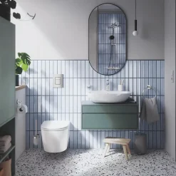 Pack WC suspendu sans bride GROHE Start Round Ceramic + Bati support hauteur réduite universel mur-sol + Plaque carré chromé