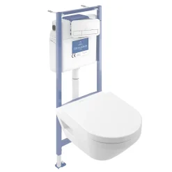 Pack WC suspendu sans bride Villeroy & Boch Architectura Twistflush e3 rond + bâti-support sol et mur + plaque blanc
