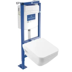 Pack WC suspendu sans bride Villeroy & Boch Architectura Twistflush e3 rectangle + bâti-support ViConnect + plaque blanc
