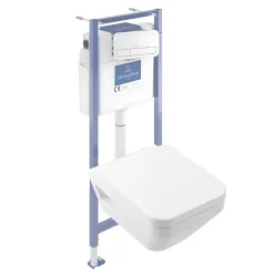 Pack WC suspendu sans bride Villeroy & Boch Architectura Twistflush e3 rectangle + bâti-support sol et mur + plaque blanc