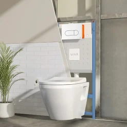 Pack WC suspendu VITRA Integra blanc + bâti mur porteur V-Fix Core + Plaque Round Blanche