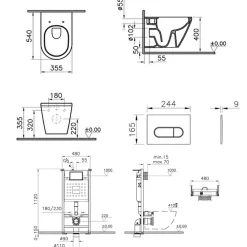 Pack WC suspendu VITRA Integra blanc + bâti mur porteur V-Fix Core + Plaque Round Blanche