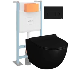 Pack WC suspendu VITRA Sento noir + bâti autoportant V-Fix Core + Plaque Round Noir mat