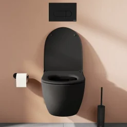 Pack WC suspendu VITRA Sento noir + bâti autoportant V-Fix Core + Plaque Round Noir mat