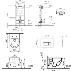 Pack WC suspendu VITRA Sento blanc mat + bâti autoportant V-Fix Core + Plaque Round Blanche