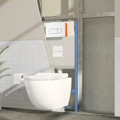 Pack WC suspendu VITRA Sento blanc + bâti autoportant V-Fix Core + Plaque Round Blanche