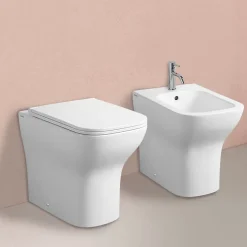 Paire Bidet + Installation De Toilette Au Sol Affleurante Au Mur En Céramique Blanche