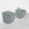 Paire De Bidet Et Wc Encastrés Gris Mat Avec Abattant De Toilette