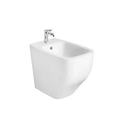 Paire De Bidet Et Wc Sur Pied Blanc Mat Avec Couvercle De Toilette