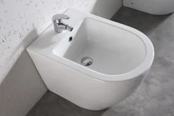Paire de Sanitaires Bent Rimless - Cuvette + Bidet Mural au Sol Blanc Brillant - Sans Bride, Abattant Soft-Close