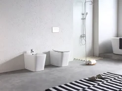 Paire de Sanitaires Edge Rim - Cuvette + Bidet Filo Muro Blanc Brillant - Sans Bride, Abattant Soft-Close