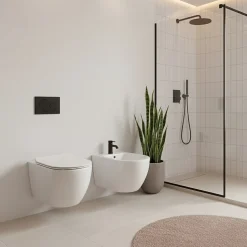 Paire de Sanitaires Suspendus Bent Rim - Cuvette + Bidet Rimless Blanc Brillant - Abattant Soft-Close