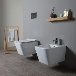 Paire De Sanitaires Suspendus Wc Et Bidet En Céramique Avec Émail Antibactérien Et Système Rimless - Rock