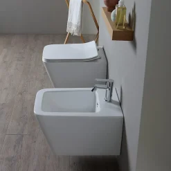 Paire De Sanitaires Suspendus Wc Et Bidet En Céramique Avec Émail Antibactérien Et Système Rimless - Rock
