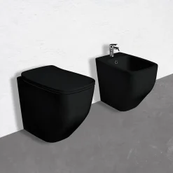 Paire De Wc Sur Pied Et Bidet En Céramique Noire Mate