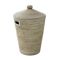 Panier à linge 44 litres en jonc de mer et polyester blanc l.53 x P.50 x H.65 cm GoodHome Bonetta