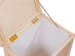 Panier à linge en rotin finition cannage avec couvercle - L. 45 x P. 33 x H. 56 cm - Naturel - CALYMA