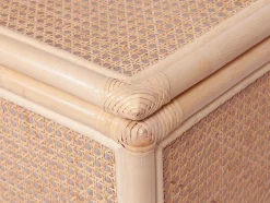 Panier à linge en rotin finition cannage avec couvercle - L. 45 x P. 33 x H. 56 cm - Naturel - CALYMA