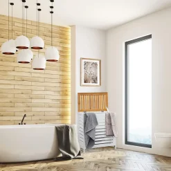 Panier de Bain MDF Bambu Blanc Marron Vêtements Rebecca Mobili