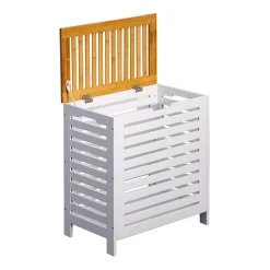 Panier de Bain MDF Bambu Blanc Marron Vêtements Rebecca Mobili