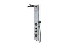 panneau de douche avec robinets noirs, 3 Fonctions en Effect Pierre gris, pommeau douche, douche à main, gets hydromassage