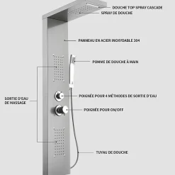 Panneau de douche Chromé en Laiton 4 en 1 Colonne de Douche Hydromassante Murale Système de Douche Multifonctionnel