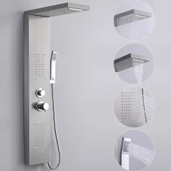 Panneau de douche Chromé en Laiton 4 en 1 Colonne de Douche Hydromassante Murale Système de Douche Multifonctionnel